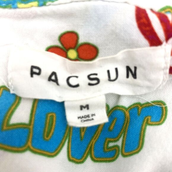 PacSun Smiley Face Button Shirt M Retro 70s Hippie Graphic Print - Picture 12 of 15